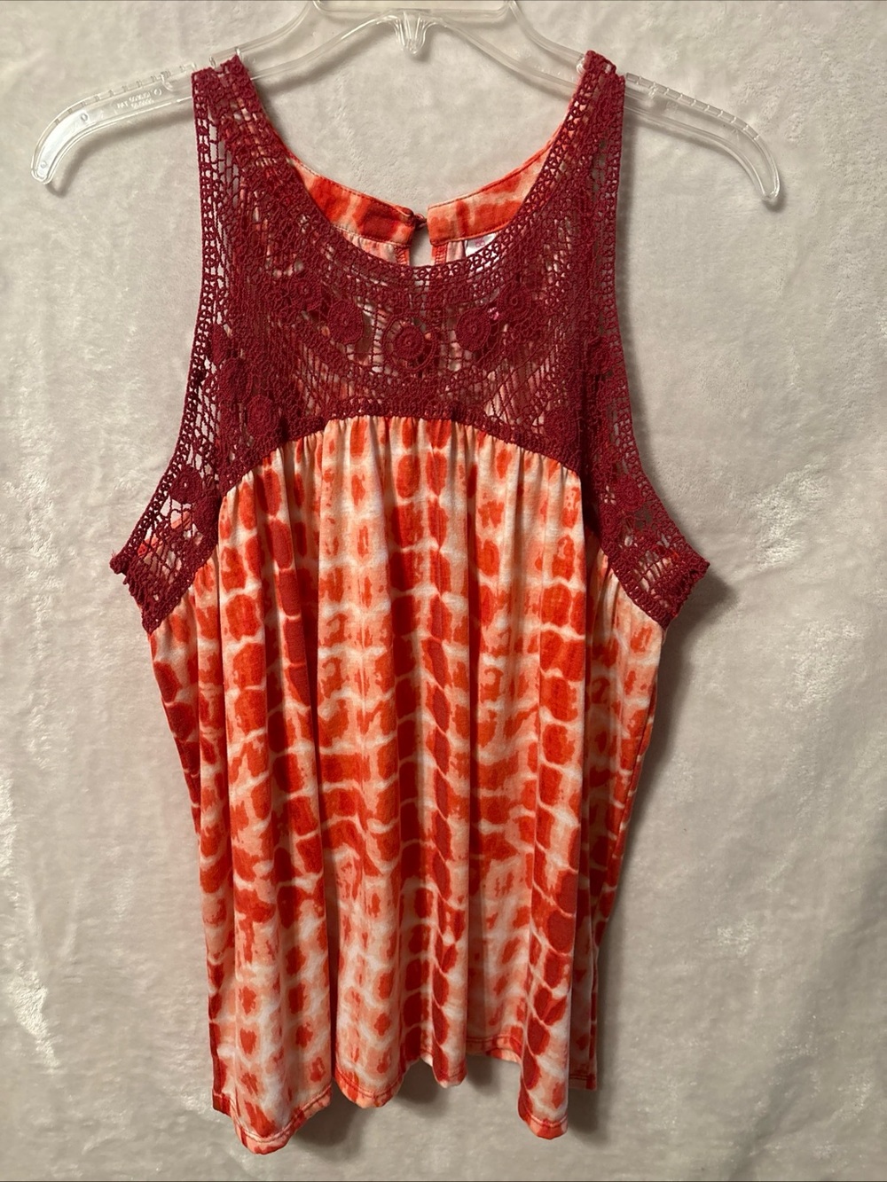 No Boundaries Crochet Yoke Tie-Dye Tank Top